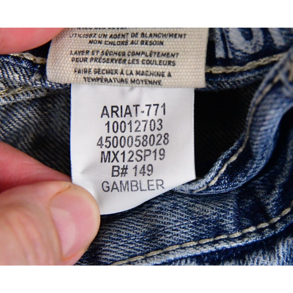 Ariat Jeans Mens 34x34 (33x32.5) M5 Slim Gambler Straight Stackable Distressed - Picture 4 of 13